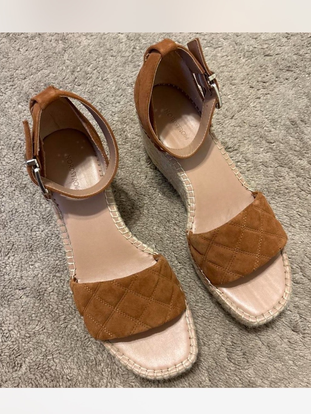 NWOT Nordstrom Tan Toffee Suede Wedge Heeled Sandals